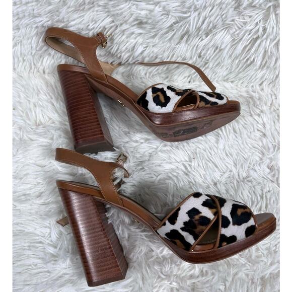 Michael Kors Alexia Platform Sandals Womens Size 9M Hair Calf Animal Print SH19A - Picture 4 of 16